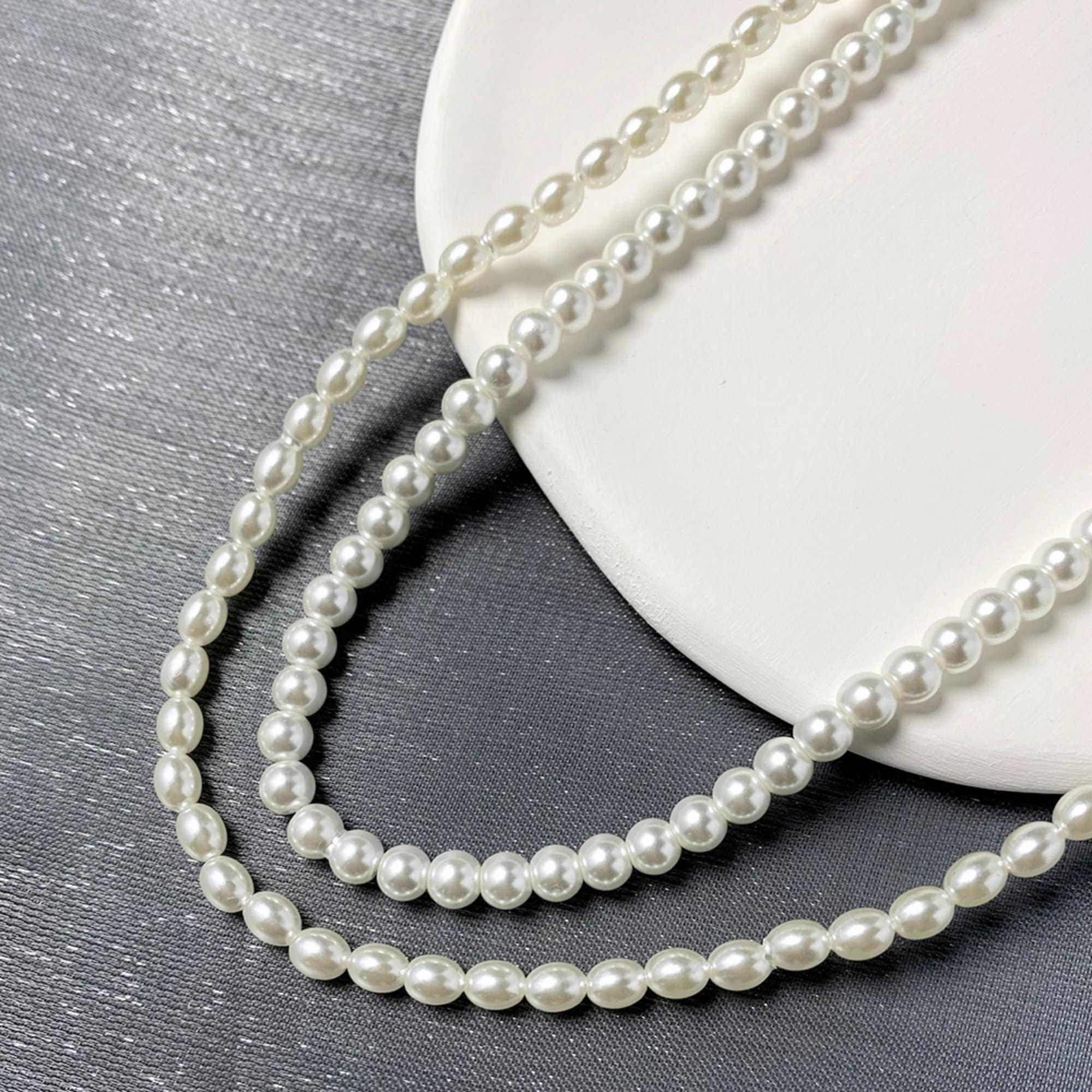 ◆ITZAVIBE◆ iac21008 white pearl double necklace i-ac21-008 White Imitation Pearl Necklace • Handmade Pearl Beads