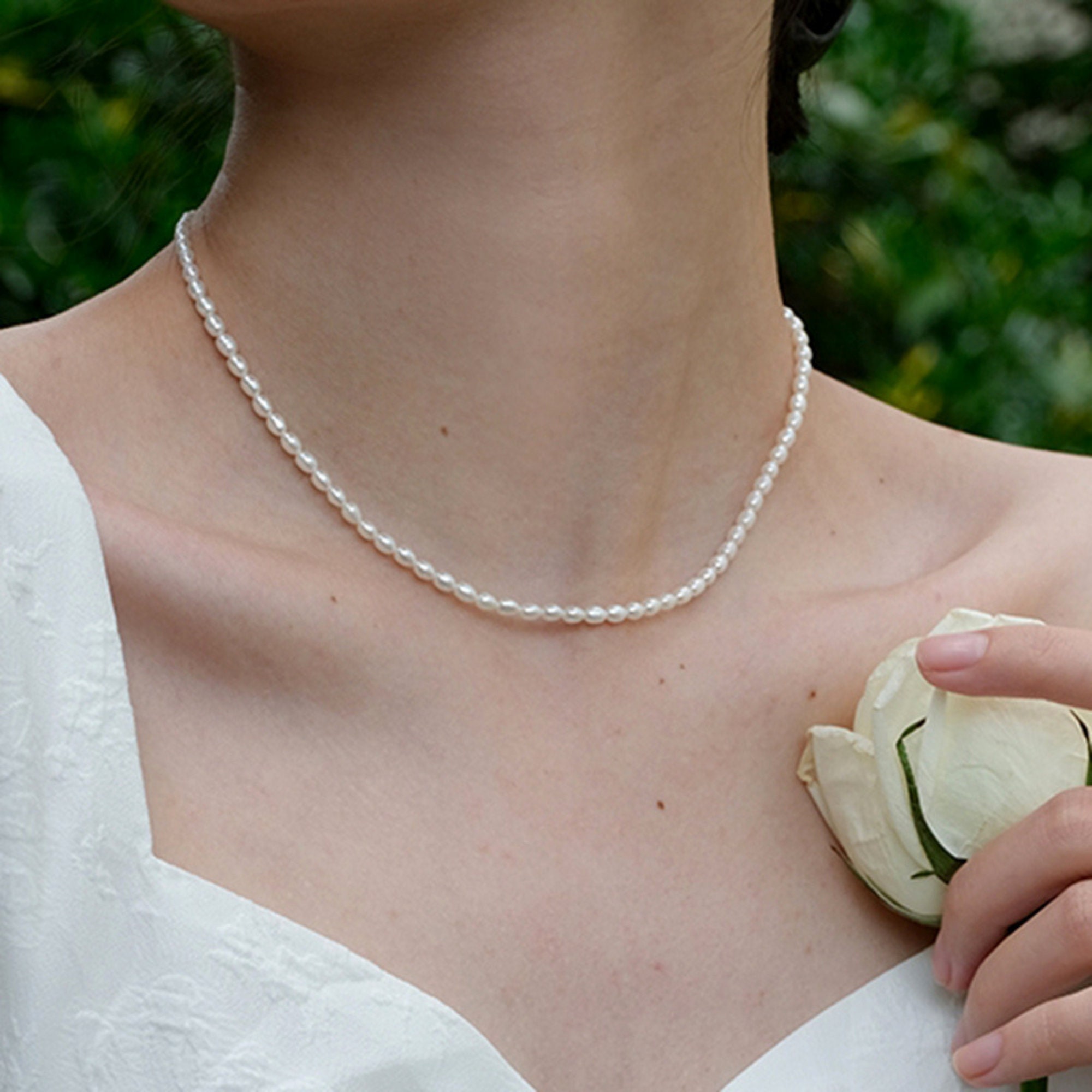 White Imitation Pearl Necklace • Handmade Pearl Beads