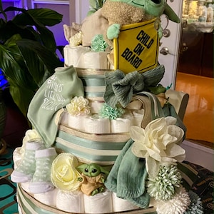 Custom Diaper Cakes Centerpiece for baby shower present, Owl, Star Wars, Bunny, Blue , Pink, Sage, any color or theme