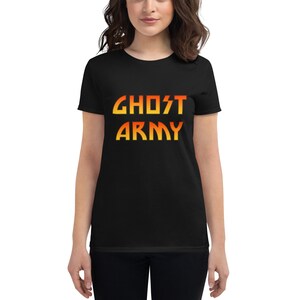 Ghost Army t-shirt, Metal Ghost Band Shirt in Kiss Fire Flame Style, Women t-shirt