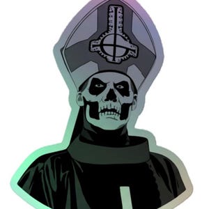 Ghost Papa Emeritus II Secondo Holographic Stickers Decal | Ghost BC Metal Rock Music Band | Cardinal Copia, Nameless Ghouls, Tobias Forge