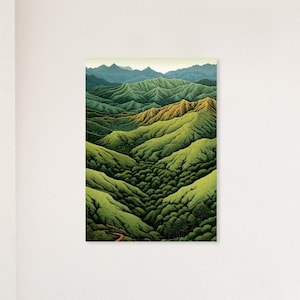 IMPRESIÓN DE CARTEL de bosques, colinas y montañas - Ilustración de la naturaleza - Arte de pared