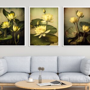 Set of 3 Water-Lilies - Flower Art Print - A2/A3/A4/A5/A6 DIGITAL DOWNLOAD - Printable Wall Art