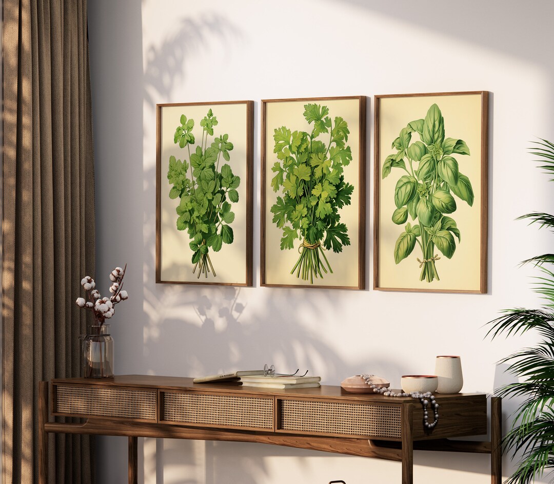 SET OF 3 Vintage Kitchen Herbs Prints - Kitchen Wall Art Décor ...