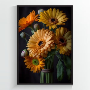 Orange and Yellow Daisies - Flower Art Print - A2/A3/A4/A5/A6 DIGITAL DOWNLOAD - Printable Wall Art
