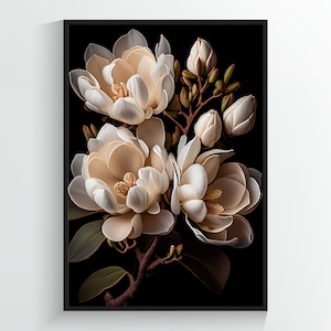 DIGITAL DOWNLOAD White Magnolias in Bloom - Flower Art Print - A2/A3/A4/A5/A6 - Printable Wall Art