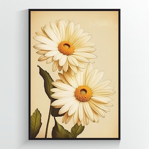 Daisy Vintage Poster - Flower Art Print - A2/A3/A4/A5/A6 DIGITAL DOWNLOAD - Printable Wall Art