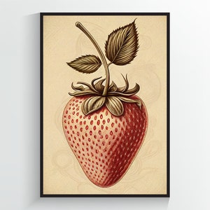 Strawberry Artistic Drawing - Fruit Art Print - A2/A3/A4/A5/A6 DIGITAL DOWNLOAD - Printable Wall Art