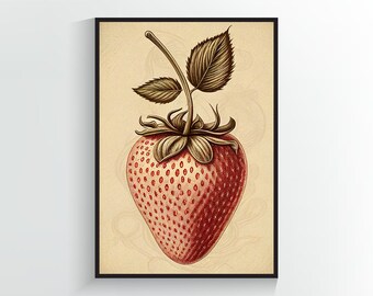 Strawberry Artistic Drawing - Fruit Art Print - A2/A3/A4/A5/A6 DIGITAL DOWNLOAD - Printable Wall Art