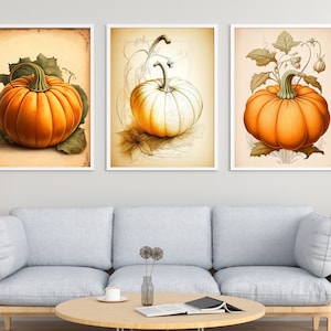 DIGITAL DOWNLOAD Set of 3 Pumpkin Illustrations - Vegetable Art Print - A2/A3/A4/A5/A6 - Printable Wall Art