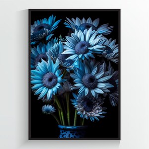Blue Daisies - Flower Art Print - A2/A3/A4/A5/A6 DIGITAL DOWNLOAD - Printable Wall Art