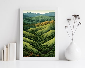 Forests, Hills and Mountains - Landscape Illustration - A2/A3/A4/A5/A6 DIGITAL DOWNLOAD - Printable Wall Art