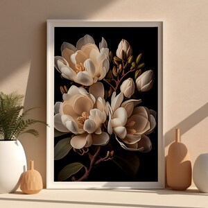 POSTER PRINT Of White Magnolias in Bloom - Flower Art Print - Wall Art