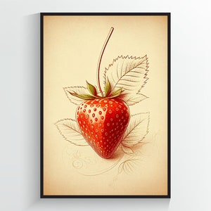 Strawberry Sketch - Fruit Art Print - A2/A3/A4/A5/A6 DIGITAL DOWNLOAD - Printable Wall Art