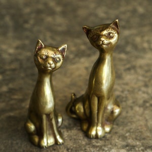Vintage Brass, MCM, Mid-Century Brass Cat Figurine, Siamese Cat, Pair