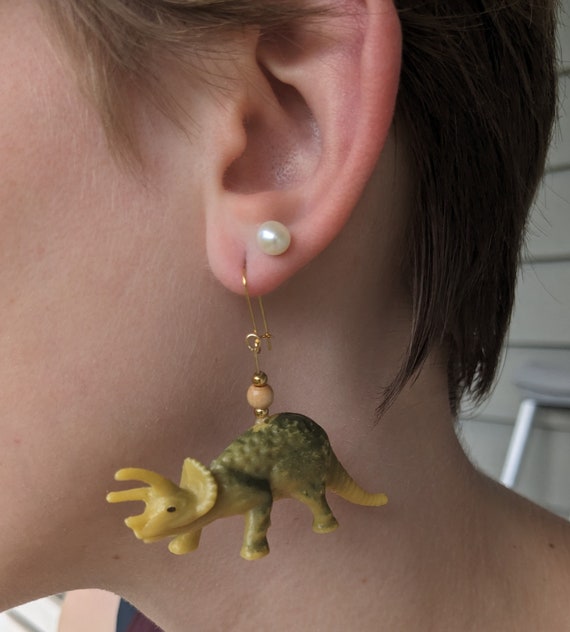 Whimsical Triceratops Dinosaur Earrings: Jurassic Fun Jewelry