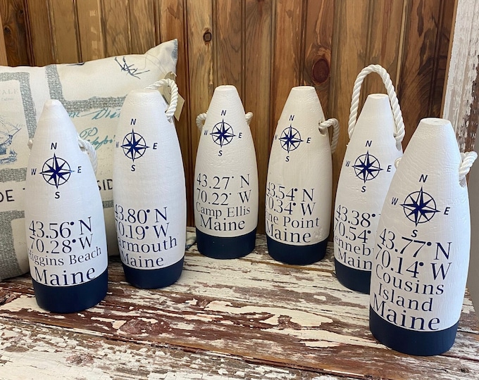 Custom Coordinates Wood Buoy, Coastal Decor, Made in Maine