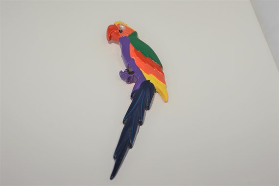 Large Vintage Colorful Parrot Pin - image 1