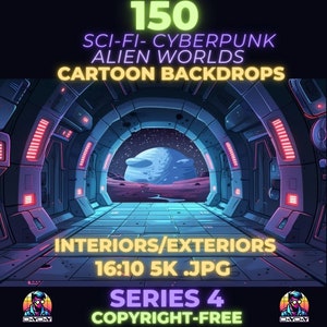 150 HQ Cartoon Backdrops Series 4 Sci-Fi Cyberpunk Alien Worlds | 2D Background illustration for Animation Download Commercial Use