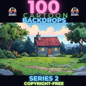 100 cartoonachtergronden, 5K, achtergronden met hoge resolutie, animatorafbeeldingen, instant download, royalty-free commercieel gebruik, clipart zonder auteursrecht