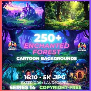 Ponad 250 scen z kreskówek Enchanted Forest, tła o wysokiej rozdzielczości 5K, natychmiastowe pobieranie cyfrowe, szablony projektów premium, komercyjne wykorzystanie clipartów