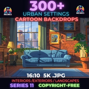 Urban Cartoon Hintergründe Bundle, Stadt Hintergrund, 400 Cartoon Kulissen, Animators 5k Charakter Platzierung, Foto Kulissen, kein Copyright