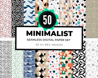 Minimalist Seamless Patterns Bundle of 50 | Sublimation PNG | Scrapbooking Pattern Commercial Use Digital Download | 8K High-Quality