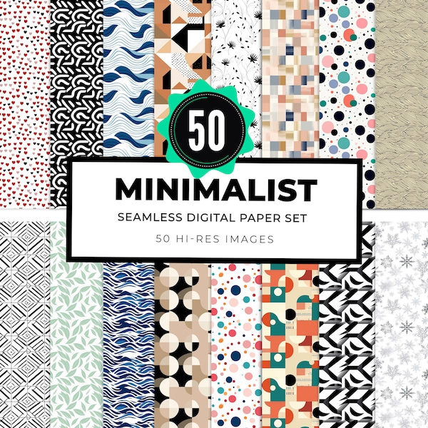 Minimalist Seamless Patterns Bundle of 50 | Sublimation PNG | Scrapbooking Pattern Commercial Use Digital Download | 8K High-Quality