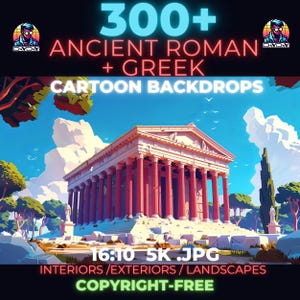 300+ griechisch römische Cartoon Hintergründe | 5K Backdrops für Animation, Spiele, Kunst | Antike Tempel, Gladiatoren Mythologie Download Werbung ok