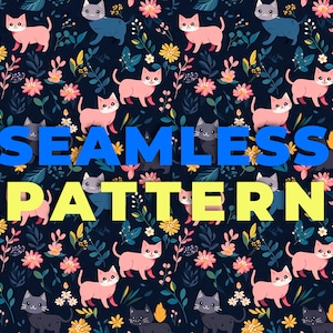 Seamless Cat Pattern | Cute Cats Illustration Digital Paper Sublimation PNG Scrapbooking Pattern Commercial Use Digital Download 8K