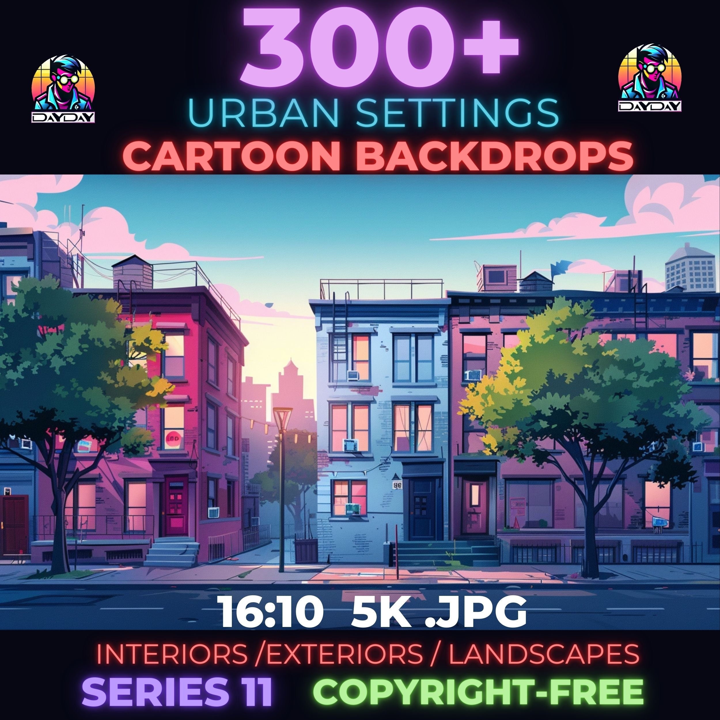 Urban Cartoon Backgrounds Bundle, City Background, 400 Cartoon