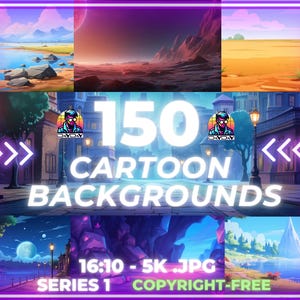 150 fundos de desenhos animados de alta resolução, cenários de desenhos animados 5K para animadores e ilustradores, cenários digitais, sem direitos autorais, uso comercial