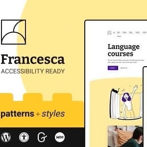 Può includere: Mockup di sito web per un'azienda chiamata Francesca. Il sito web offre corsi di lingua e lezioni di yoga online. Il sito web è accessibile e include modelli e stili.