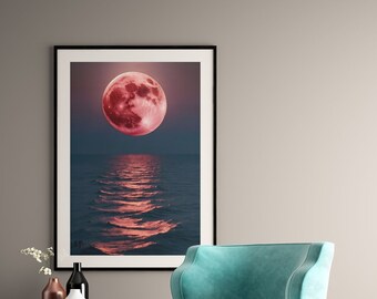 Zeldzame roze maan april 2024: print hemelse gebeurtenis | 600 dpi hoogwaardige afdruk | SVG, JPEG, pdf