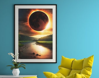 Zonsverduistering april 2024 poster - hemelse gebeurtenis kunstdruk