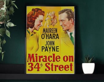 Miracle on 34th Street filmposter vintage kerst kunst aan de muur digitale download decoratie vakantiehuis klassieke film print theater kamer nostalgisch