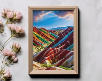 Ontzagwekkende wanddecoratie regenboog bergen van China - landschapsprint | JPG, SVG, pdf | 600 dpi