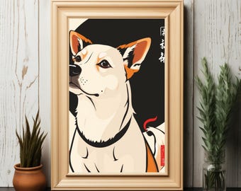 Levendige Shiba Inu-illustratie moderne digitale kunst voor wanddecoratie - Instant Download Print