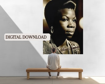 Poster con ritratto iconico di Nina Simone, download digitale / Stampa artistica di musica jazz / Decorazione murale istantanea / .jpg, .pdf, .svg