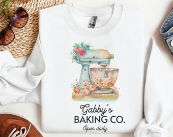 Personalized Baker Sweatshirt: Floral Mixer, Custom Baking Gift