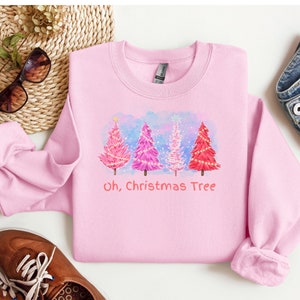 Oh kerstboomtrui, roze kerstboomtrui, leuke kerstochtendtrui, moedersweater, cadeau voor haar