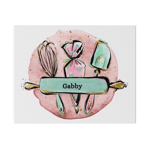 Personalized Baker Canvas Wall Art, Custom Cook Wall Art, Gifts for Bakers, Rolling Pin Name Canvas Art