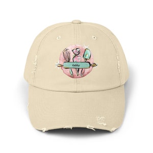 Personalized Baker&#39;s Cap, Custom Baker&#39;s Distressed Hat, Gift for Baker, Chef Gift, Custom Mom Cap, Rolling Pin Custom Cap