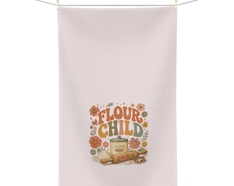 Flour Child Tea Towel, Retro Floral Kitchen Towel, Gift for Baker, Mom Baker Gift, 60's Era Tea Towel, Foodie Gift