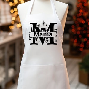 Delantal navideño personalizado con nombre y letra para mujer, delantales personalizados para repostería, delantal para repostería navideña para adultos, hombres, familia y amigos