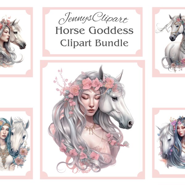 Horse Goddess Clip Art Bundle - 10 High-Quality PNG Files of Horse Designs for Digital Download, Perfect for Scrapbooking, and DIY Projects