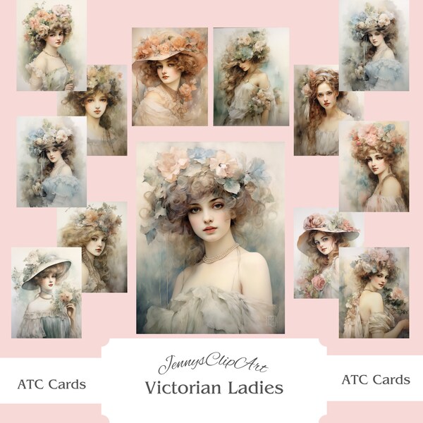 27 Victorian Lady ATC Cards, Victorian Ladies, Junk Journal, Ephemera, Scrapbooking, Commercial Use, Digital Download