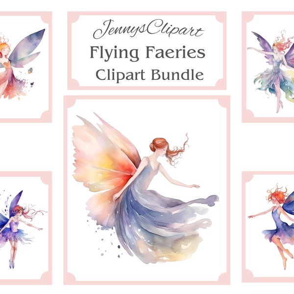 Watercolor Flying Faerie Clipart Bundle, Magical Beautiful Fairies, Commercial Use, Instant Download, Digital Download, Aesthetic Fairy Art,