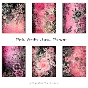 Pink Goth Digital Paper, Junk Journal Kit, Pink Junk Journal Bundle, Dark Fantasy Scrapbook Page, Halloween Gothic, 42 Journal Papers
