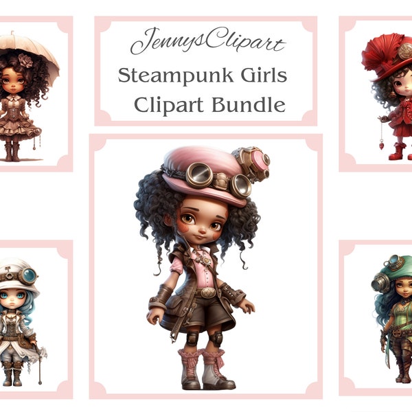 Steampunk Girls, Digital Download, Clipart Bundle, Victorian Era Dress, Industrial, Diesel Punk, Commercial Use, Transparent Background Png